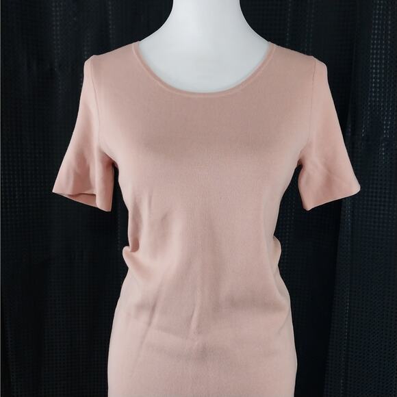NWT@$139! ANN TAYLOR PETITES! DUSTY PINK KNIT, EMBROIDERED SWEATER DRESS!  SZ SP - Picture 3 of 12